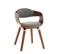 CLP Chaise Design Retro Kingston Tissu Coque bois avec Accoudoirs et Siège Rembourré, Noyer/Gris clair 73 cm
