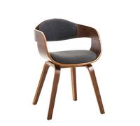 CLP Chaise Design Retro Kingston Tissu I Chaise De Cuisine avec Accoudoirs I Siège Et Dossier Rembourrés I Chaise De Salle D'Attente Chic, Couleur:Noyer/Gris foncé
