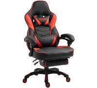 CLP Chaise Gaming / de bureau Tilos en similicuir avec repose-pieds téléscopique , Noir / Rouge