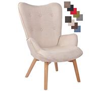 CLP Chaise Lounge Durham en Tissu I Chaise Fauteuil pour Salon Ou Salle A Manger I Piètement en Bois I Design Scandinave, Couleur:crème
