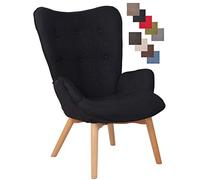 Chaise Lounge Durham en Tissu I Chaise Fauteuil pour Salon Ou Salle A Manger I Piètement en Bois I Design Scandinave, Couleur:Noir