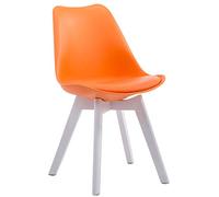 CLP Chaise Retro Design Borneo V2 Similicuir I Chaise Visiteur Pieds en Bois I Dossier Et Assise Rembourrés I Chaise Style Scandinave, Couleur:Orange, Couleur du Cadre:Blanc