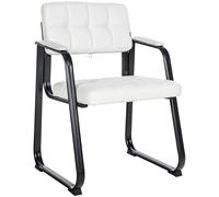 CLP Chaise Visiteur Canada B - Assise et Dossier Rembourré avec Revêtement en Similicuir - Chaise de Cuisine avec Accoudoirs - Piétement en Méta, Couleur:Blanc