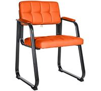 CLP Chaise Visiteur Canada B - Assise et Dossier Rembourré avec Revêtement en Similicuir - Chaise de Cuisine avec Accoudoirs - Piétement en Méta, Couleur:Orange