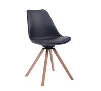 CLP Chaise Visiteur Design Retro TROYES Rond- Chaise de Salle à Manger Rembourré Revêtement en Similicuir Piétement en Bois Forme Ronde - Assis, Couleur:Noir, Couleur du Cadre:Natura