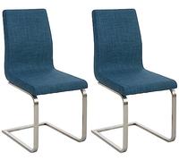 CLP Chaises de Salle à Manger Lot de 2 Belfort Tissu, cantilevers Modernes avec Assise rembourrée et Dossier Haut, Structure en Inoxydable, Couleur:Bleu