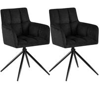 CLP Chaises salle à manger lot de 2, fauteuils Jonah pivotants avec accoudoirs, design moderne pour salon avec base noire et protège-sol, Couleur:noir
