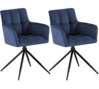 CLP Chaises Salle à Manger Lot de 2, fauteuils Jonah pivotants avec accoudoirs, Design Moderne pour Salon avec Base Noire et protège-Sol, Couleur:Bleu foncé