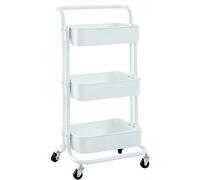 CLP Chariot Mailo en Métal I Chariot De Cuisine avec 3 Plateaux De Rangement I Chariot De Salle De Bain A roulettes, Couleur:Blanc