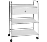 CLP Chariot PL912 I Chariot à ustensiles sur roulettes I Chariot cosmétique avec tiroir et Trois étagères I Chariot Multi-usages, Couleur:Blanc