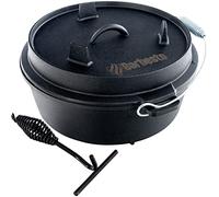 CLP Cocotte en Fonte avec Couvercle I Four Néederlandais avec Ouvre-Couvercle Inclus I Dutch Oven Faitout pour Barbecue Feu de Bois Gasinière, Taille:5.7 L