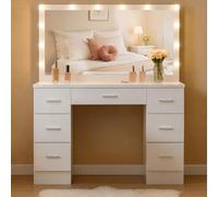 CLP Coiffeuse avec éclairage et Miroir 110x55 cm Ginny, Miroir Hollywood à LED dimmable avec 3 Couleurs de lumière, avec tiroirs, Couleur:Blanc