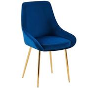 CLP Elmira Chaise de salle à manger, de cuisine, rembourrée avec revêtement en velours, avec dossier, couleur : bleu foncé, matériau de la structure : métal doré