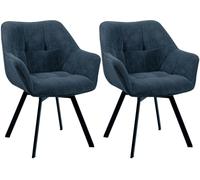 CLP Ensemble de 2 chaises de Salle à Manger Jordi Cord, pivotantes avec accoudoirs, Tissu côtelé, Couleur:Bleu