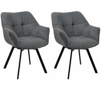 CLP Ensemble de 2 chaises de Salle à Manger Jordi Cord, pivotantes avec accoudoirs, Tissu côtelé, Couleur:Gris foncé
