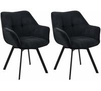 CLP Ensemble de 2 chaises de Salle à Manger Jordi Cord, pivotantes avec accoudoirs, Tissu côtelé, Couleur:Noir