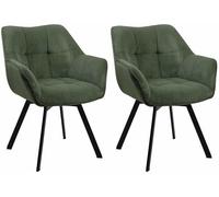 CLP Ensemble de 2 chaises de Salle à Manger Jordi Cord, pivotantes avec accoudoirs, Tissu côtelé, Couleur:Vert
