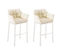 CLP Ensemble de 2 tabourets de Bar avec Dossier Damaso, chaises de Bar rembourrées avec revêtement en Similicuir, supportant jusqu'à 240 kg, Couleur:crème, Couleur du Cadre:Blanc