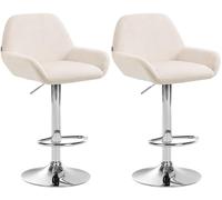 CLP Ensemble de 2 tabourets de Bar Braga avec revÍtement en Velours I Tabouret de Bar rÈglable en Hauteur, Couleur:crËme, MatÈriel du Cadre:Metall in Chromoptik