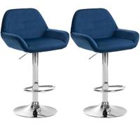 CLP Ensemble de 2 tabourets de Bar Braga en Velours, pivotants et réglables en Hauteur | Couleur Bleu Matériel du Cadre Métal en Finition chromée