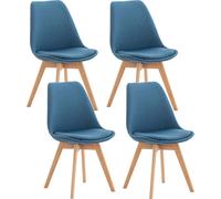 CLP Ensemble de 4 chaises de salle à manger Linares avec structure en hêtre,bleu Tissu