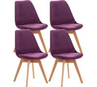 CLP Ensemble de 4 chaises de salle à manger Linares avec structure en hêtre,velours violet