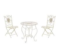 CLP Ensemble De Jardin Aldeano en Fer I 1 Table Et 2 Chaises Pliables Design Antique Nostalgique I Ensemble D'Extérieur, Couleur:crčme Antique