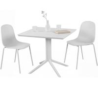 CLP Ensemble de Jardin Zeron Resistant intemperies 2 chaises empilables Table Carree 80x80cm Ideal Balcon terrasse Jardin | Couleur Blanc