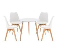 Ensemble de table et 4 chaises de salle à manger - CLP - Lansgar - Blanc - Style scandinave - Moderne