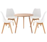 CLP Ensemble de salle à manger Lansgar avec quatre chaises et une table Ø 80 cm,blanc