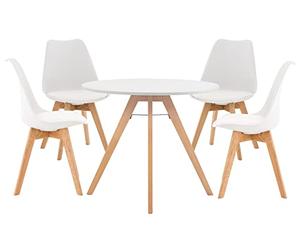 CLP Ensemble De Salle A Manger Livik I Table et Chaises De Cuisine avec 1 Table Et 4 Chaises en Similicuir, Couleur:Blanc