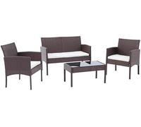 CLP Ensemble de Salon en Poly rotin Ramunda, Ensemble de Salon d'extérieur résistant aux intempéries, Table, fauteuils, Banc, Coussins, Couleur:Marron