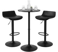 CLP Ensemble Mange-Debout Rond 60 cm Navo et 2 tabourets de Bar réglables pivotants en Similicuir avec Repose-Pieds | Couleur Noir