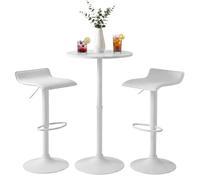 CLP Ensemble Table Haute et 2 tabourets de Bar Lumo, Mange-Debout Rond 60 cm, tabourets réglables en Hauteur et pivotants avec Repose-Pieds | Couleur Blanc