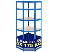 CLP Étagère d’Angle en Métal Flint I Étagère de Rangement Capacité de Charge de 875 kg 5 Surfaces de Rangement I Pieds avec Patins de Protection I Couleur: Bleu, 94x77x180 cm