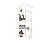 CLP Etagère de Rangement Antje I Etagère de Jardin en Fer Forgé I Porte-Plante en Métal Etagère de Rangement Pliable 4 Niveaux de Rangement, Couleur:Blanc Antique