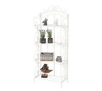 CLP Etagère de Rangement Antje I Etagère de Jardin en Fer Forgé I Porte-Plante en Métal Etagère de Rangement Pliable 4 Niveaux de Rangement, Couleur:Blanc