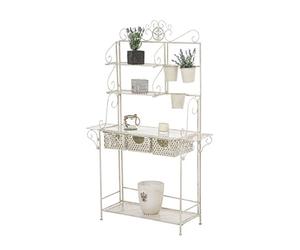 CLP Etagère De Rangement Shine Avec 4 Surfaces De Rangement 3 Paniers Et 3 Pots I Support Pour Fleurs I Etagère Pliable | Couleur crème antique