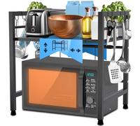 CLP Étagère pour Micro-Ondes Marana Verticale I Largeur Variable I Idéal pour Le Plan de Travail de la Cuisine, Couleur:Noir, Taille:2 Niveaux