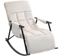 CLP Fauteuil à Bascule Cathy I Fauteuil Relax rembourré I Fauteuil à Bascule avec Dossier I Structure métallique avec accoudoirs et Poche latérale, Couleur:crème, Matériel:Velours