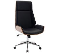 CLP Fauteuil de Bureau Breda avec Coque en Bois Et Revêtement Similicuir I Chaise De Bureau Dossier Assise Rembourrés I Piètement Métal Couleur:Noyer/Noir