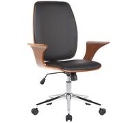 CLP Fauteuil de bureau Burbank avec coque d'assise en bois , Noyer / Noir/Similicuir Noyer / Noir G