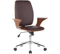 CLP Fauteuil de Bureau Burbank avec Coque en Bois I Chaise De Bureau en Tissu Ou Similicuir Dossier Assise Rembourrés I Piètement Métal, Couleur:Noyer/Marron, Matériel:Similicuir