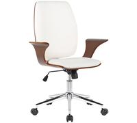 CLP Fauteuil de Bureau Burbank avec Coque en Bois I Chaise De Bureau en Tissu Ou Similicuir Dossier Assise Rembourrés I Piètement Métal, Couleur:Noyer/Blanc, Matériel:Similicuir