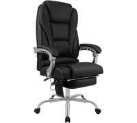CLP Fauteuil de bureau Pacific – Cuir véritable, fonction massage, réglable à roulettes – Noir