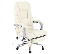 CLP Fauteuil de bureau Pacific – ergonomique, cuir véritable, massant, réglable, crème, 150 kg