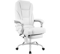 CLP Fauteuil de Bureau Ergonomique Pacific, Finitions en Cuir veritable et Massage, Chaise pivotante reglable en Hauteur, Charge 150 kg, Couleur:Blanc
