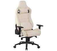 CLP Fauteuil de bureau Keren – Chaise gamer cuir véritable, réglable, dossier inclinable, crème