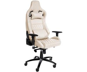 CLP Fauteuil De Bureau Gaming Keren en Véritable Cuir I Chaise Gamer Hauteur Réglable I Dossier Inclinable I Coussin Lombaire I Pivotant, Couleur:crème