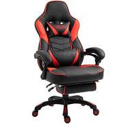CLP Fauteuil De Bureau Gaming Tilos en Similicuir I Chaise De Gamer avec Repose-Pieds Téléscopique I Dossier Inclinable I Hauteur Réglable, Couleur:Noir/Rouge